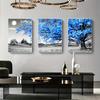 3PCS Blue Tree in The Gray Landscape Poster Nordic Wall Art Canvas Painting for Living Room Poster and Prints Frameless Pictures