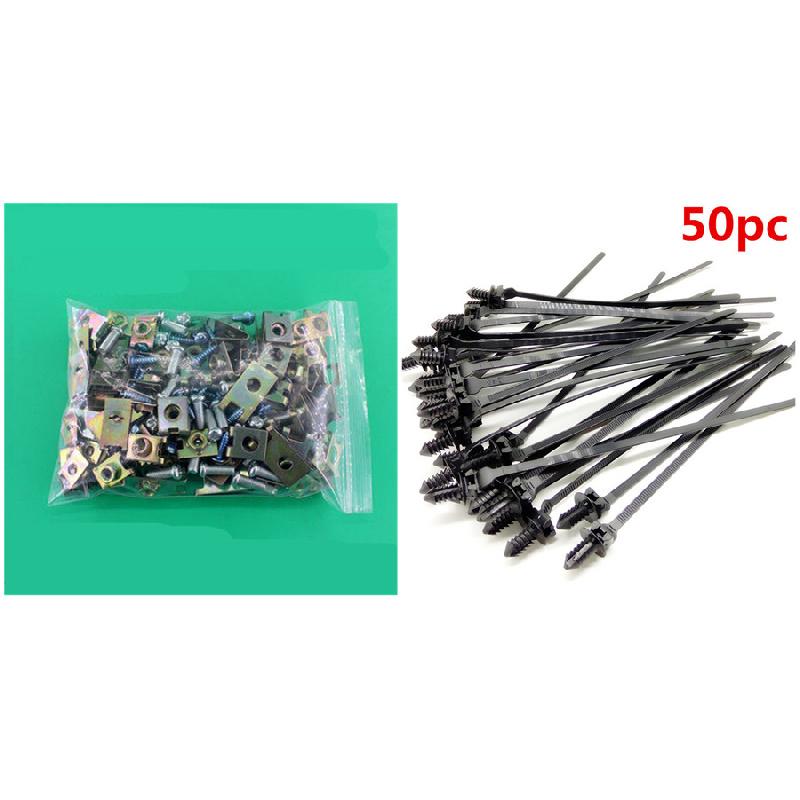 

New 100Pcs Metal Mixed Auto Fastener Clips +50pcs Tie Black Wrap Fastener Kits