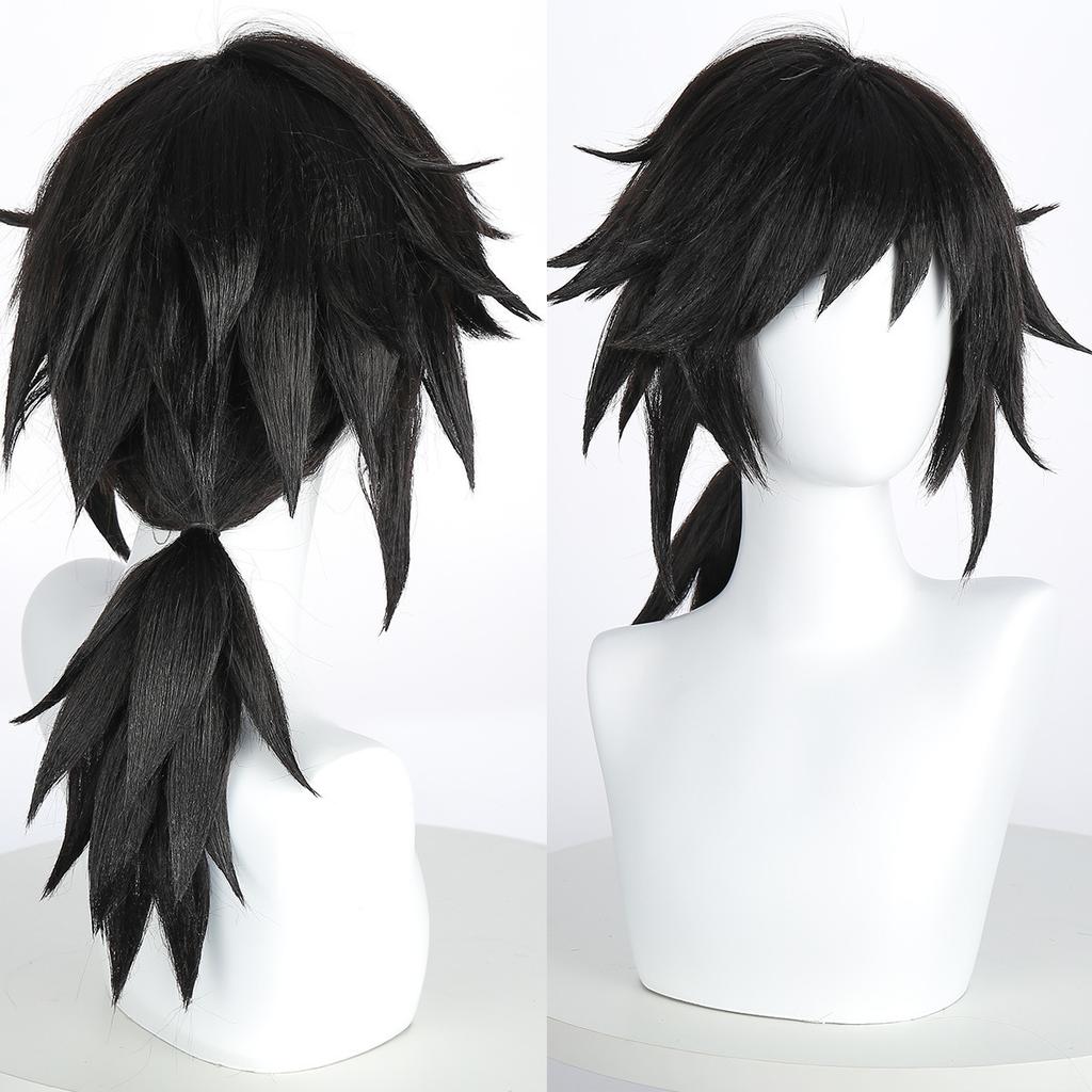 Anime Wig Tomioka Yoshiyuki High-temperature Silk Cosplay Natural Black Thick Fluffy Lightweight