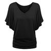 Large Size Top Women's Solid Loose Bat Sleeve V-neck Short Sleeve T-shirt