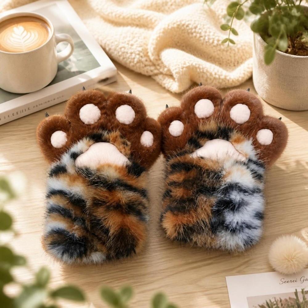 Stripe Cosplay Costume Gloves Tiger Print Plush Cat Paw Gloves Cute Cat Claw Mittens Role Play