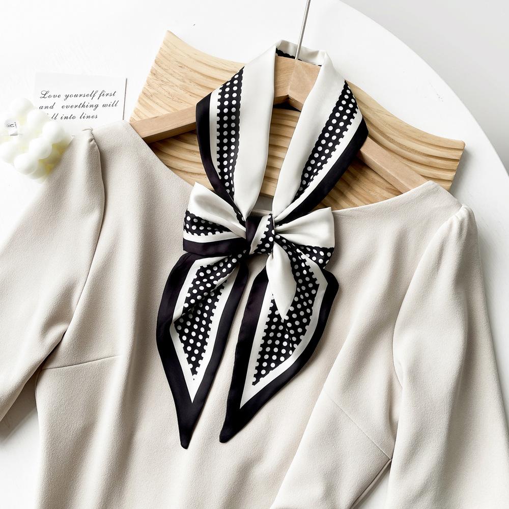 Top Chic Customizable High-End Korean Style Summer Dress Waist Belt Long Satin Neck Scarf for Women Black And White Stripes