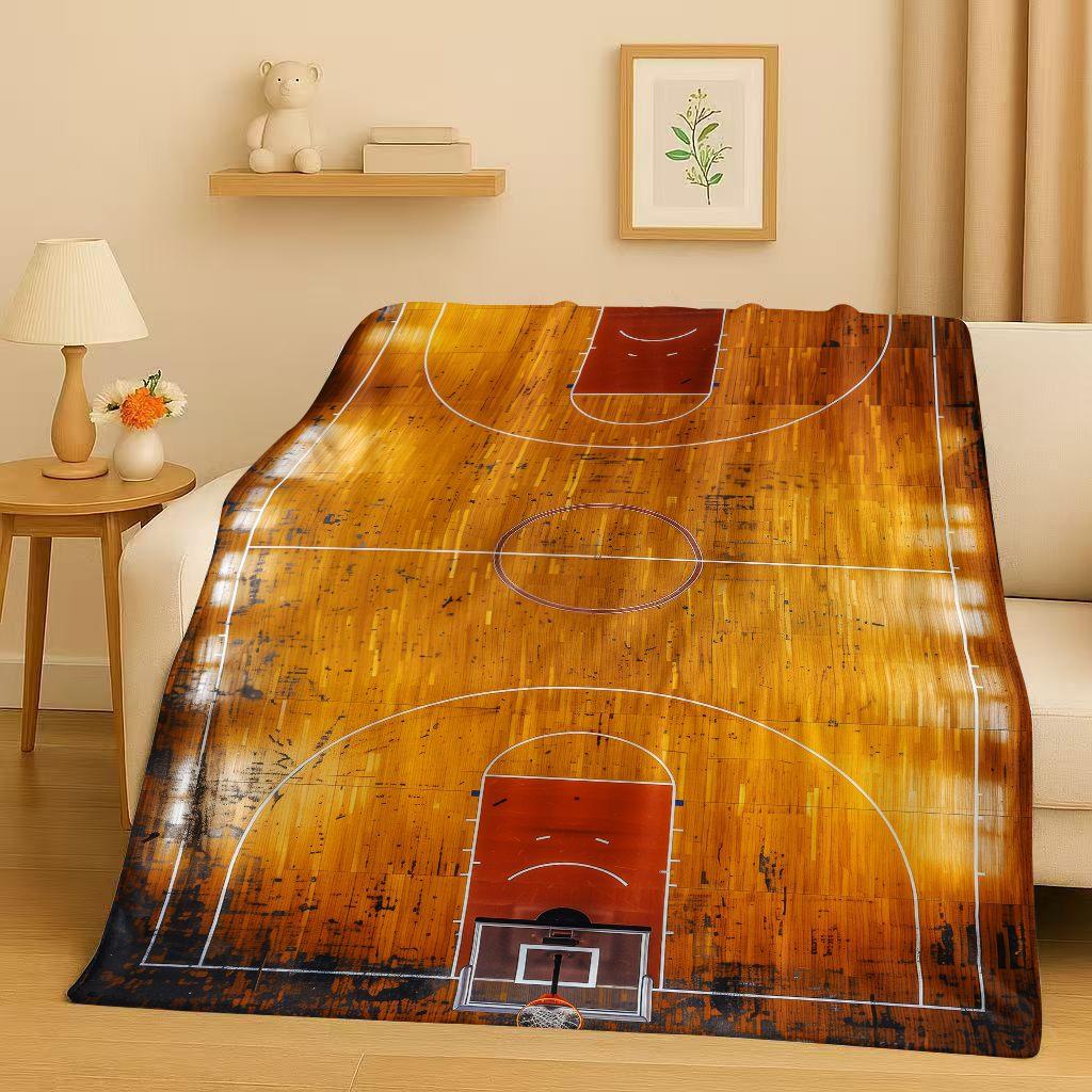 Classic Basketball Court Art Flannel Blanket,Ultra Soft Warm Plush Throw for Home Bedroom Bed Sofa Cover Travel Camping  Gift