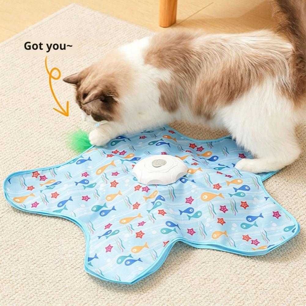 Cat Toy Interactive Hide and Seek Cat Toy with Mouse Squeaky Action Activated Mobile Hidden Feather Cat Relieve Boredom Toy