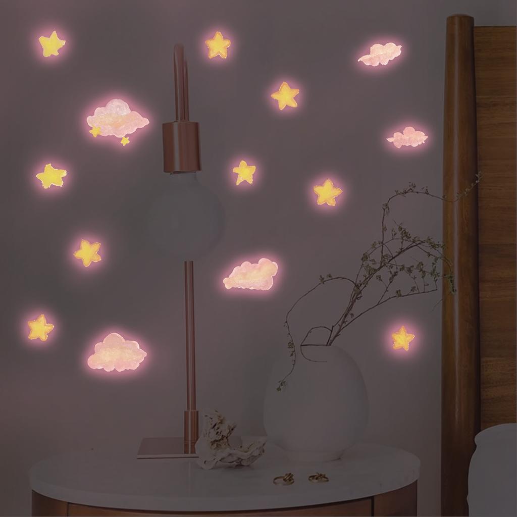 Pink and Dreamy Luminous Star and Cloud Wall Stickers, Children's Room Wall Decoration Stickers