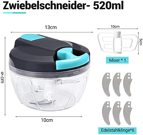 Zwiebel Manual Vegetable Chopper, 520ml Onion Chopper with 6 Blades & 1 Mixer, Multi-Functional Food Chopper, Garlic Onion Manual Dicer