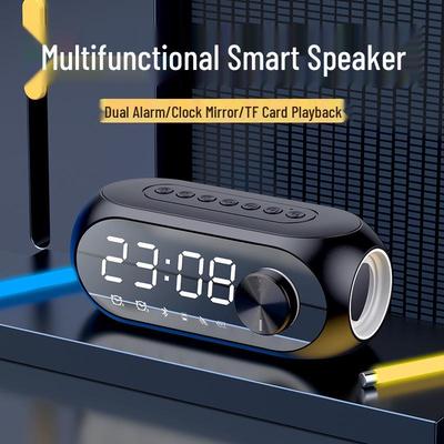 S8 Mirror Alarm Clock with Temperature Display, Wireless Bluetooth Speaker, FM Radio, Knob Control, Hands-free Call.