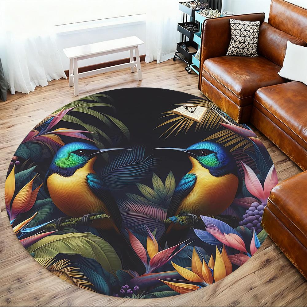 1pc Birds Flowers Round Chair Mat Area Rug - Non-Slip, Floor Mat for Office, Bedroom, and Indoor Decor C1118184