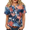 Damen Freizeit Hemd mit Print, Henley-Knopfleiste, kurzen Ärmeln, Baumwoll-Leinen-Mischung und Brusttasche für den Sommerlichen Alltagsgebrauch