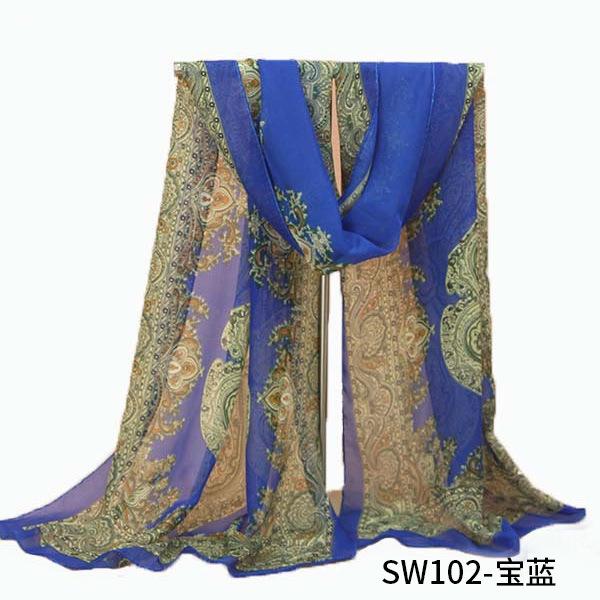 Women Long Chiffon Flower Scarf Sheer Wrap Neck Shawl Stole