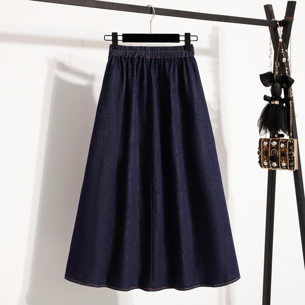 Dimanaf 2025 Plus Size Summer Elastic Denim Skirts Women A-Line Loose Skirt High Waist Vintage