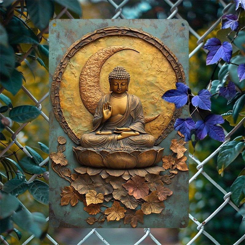D Vintage Golden Buddha Tin Sign Aluminum Wall Art Spiritual Home Decor 20x30cm(7.8x11.8inch)