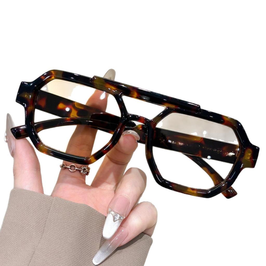 Polygonal double beam sunglasses men's new European and American high-end sunglasses UV-proof fashion sunglasses women