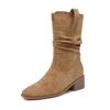 Martin Suede Petite Women's Hidden Heel Slouch Boots - New for Autumn/Winter 2025, High Heel Mid-Calf Short Boots