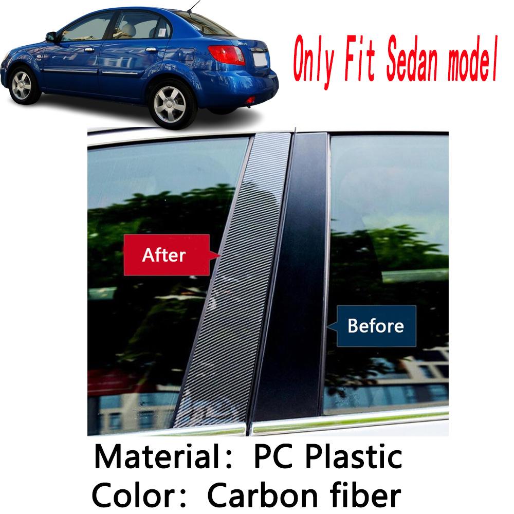 Car TPU/Glossy Mirror Pillar Post Cover For Kia Rio 2007 2008 2009 2010+ Door Trim Window Molding Sticker Plate Accessories 6pcs