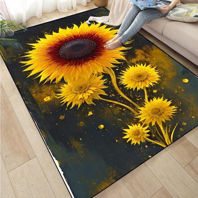 3D Sunflower Carpet Non-slip Floor Mat Bedroom Living Room Large Area Rugs Home Decor Floral Doormat Entrance Mat Tapis Salon