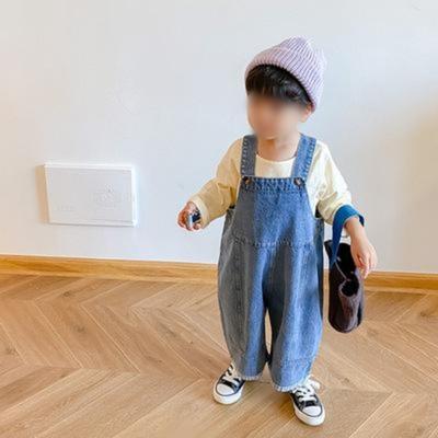 Children's Spring and Autumn Solid Color Loose Back Pants In Small Children Mid-waist Cute Jumpsuit