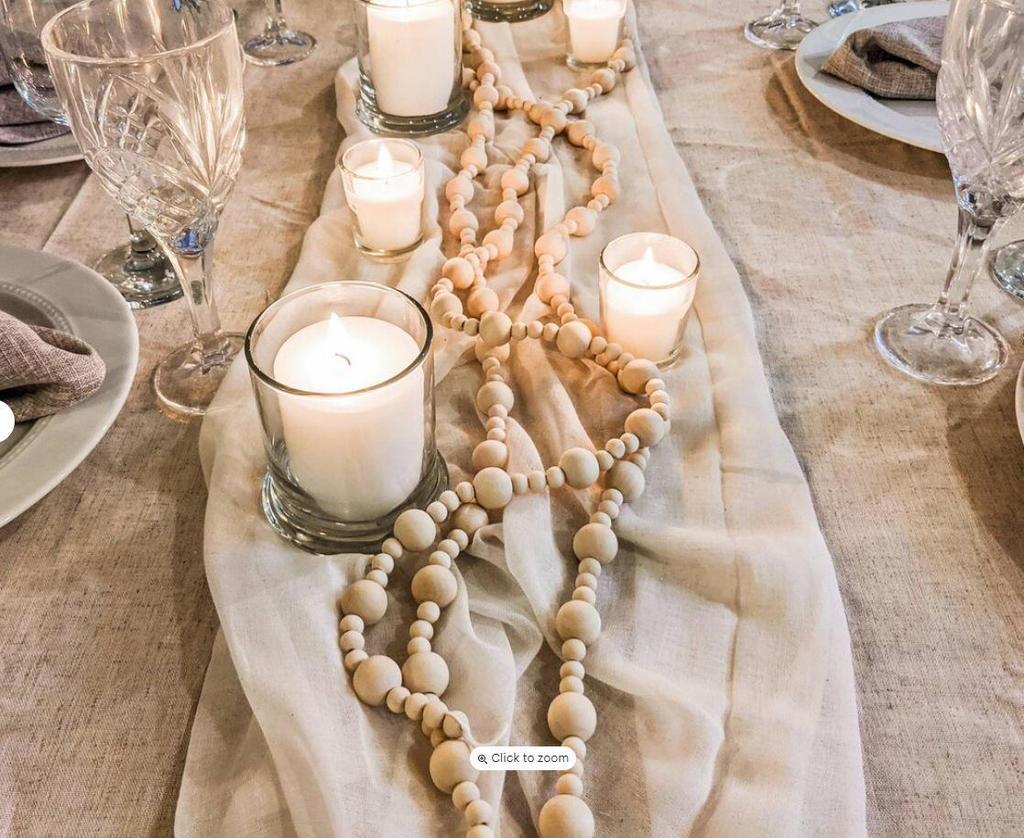 Extra Long Nordic 3.6m Wooden Bead Garland for Christmas Tree and Fireplace Decoration