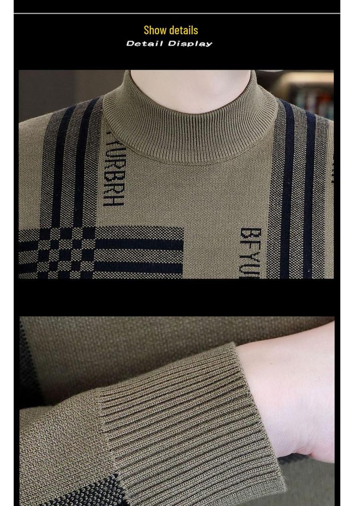 Men's Trendy Jacquard Half-High Neck Sweater: Autumn Winter Casual Knit Pullover