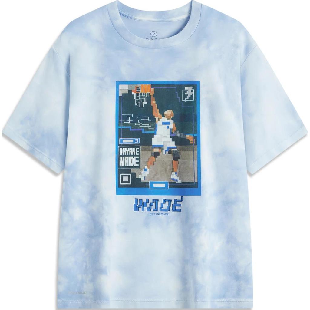 Li-Ning Wade Series Printed Letter Crew Neck Comfortable Breathable Loose Short Sleeve T-Shirt Men Tops Aurora-Blue AHSU843-3