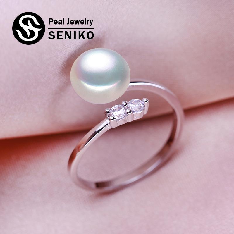 

Кольца SENIKO с натуральным пресноводным жемчугом для женщин, модное женское кольцо с кубическим цирконием и цирконием, ювелирные изделия с жемчугом, регулируемое кольцо