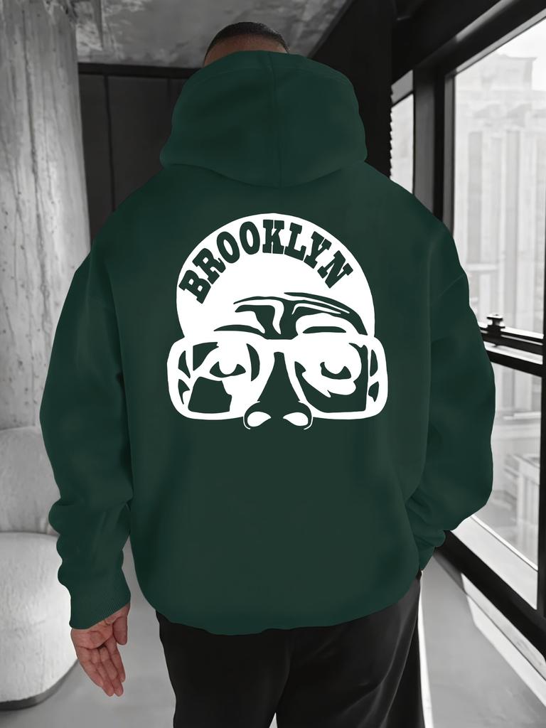 Men's Oversized Hoodie Brooklyn Hip Hop Portrait Graphic Print Sweatshirt Vintage Back Print Hooded Pullover Streetwear