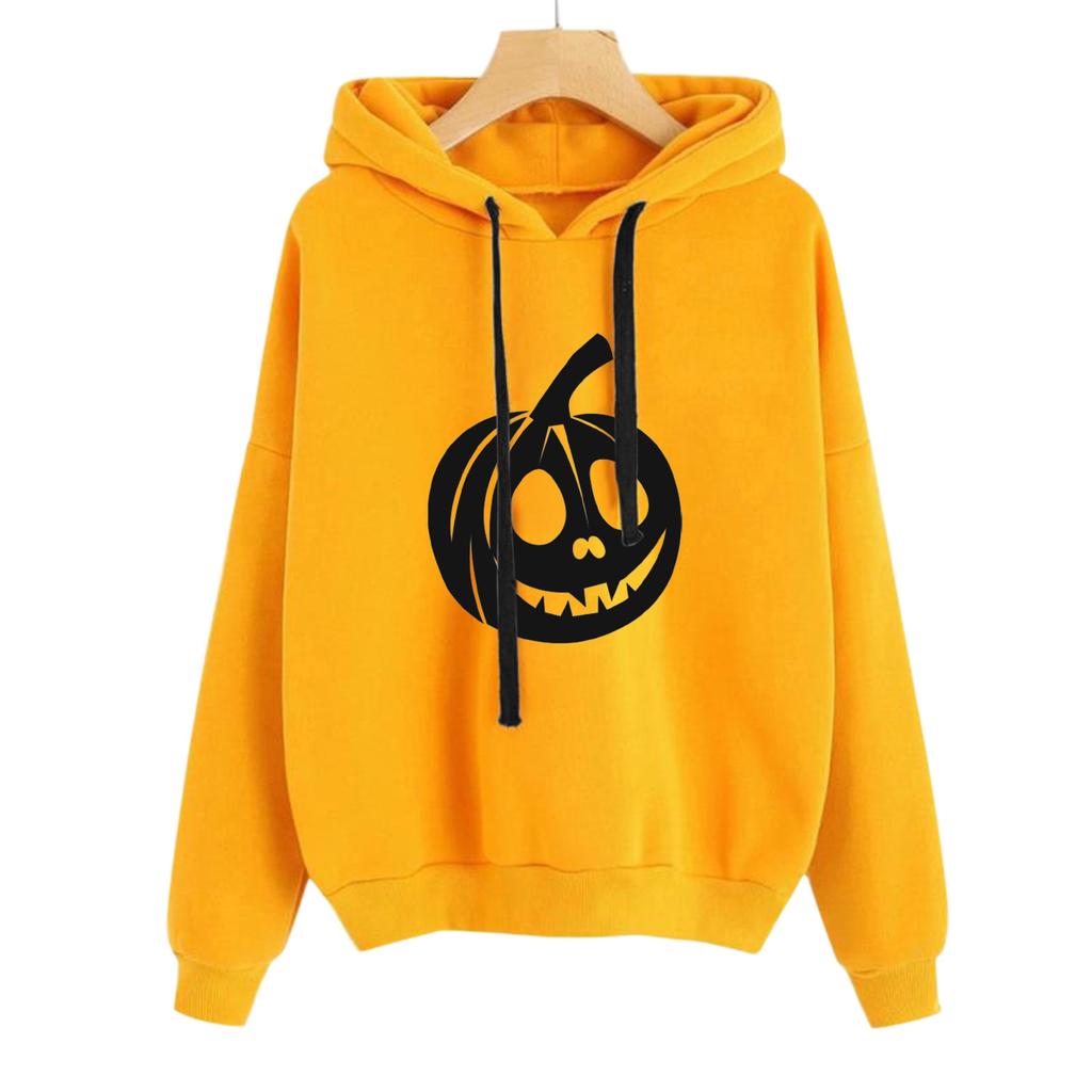 2025 Autumn and Winter New Halloween Pumpkin Fun Pattern Print Long Sleeve Pullover Hooded Sweater