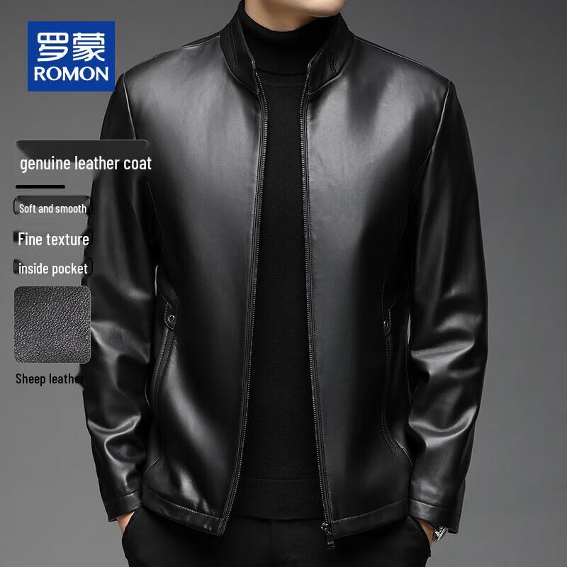 

ROMON Men s Genuine Sheepskin Stand-Collar Leather Jacket 2XL 180/100A
