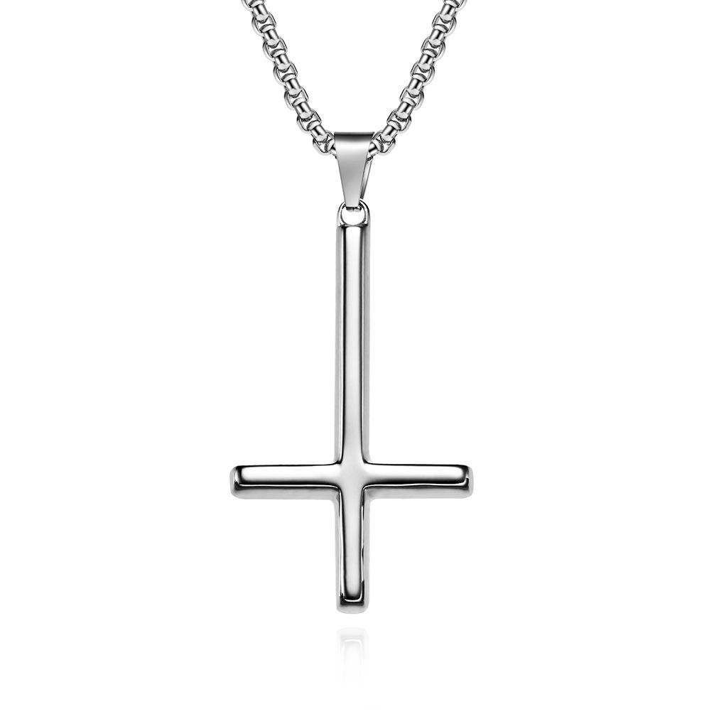 European and American Style Titanium Steel Reverse Cross Necklace St Peters Inverted Simple Cross