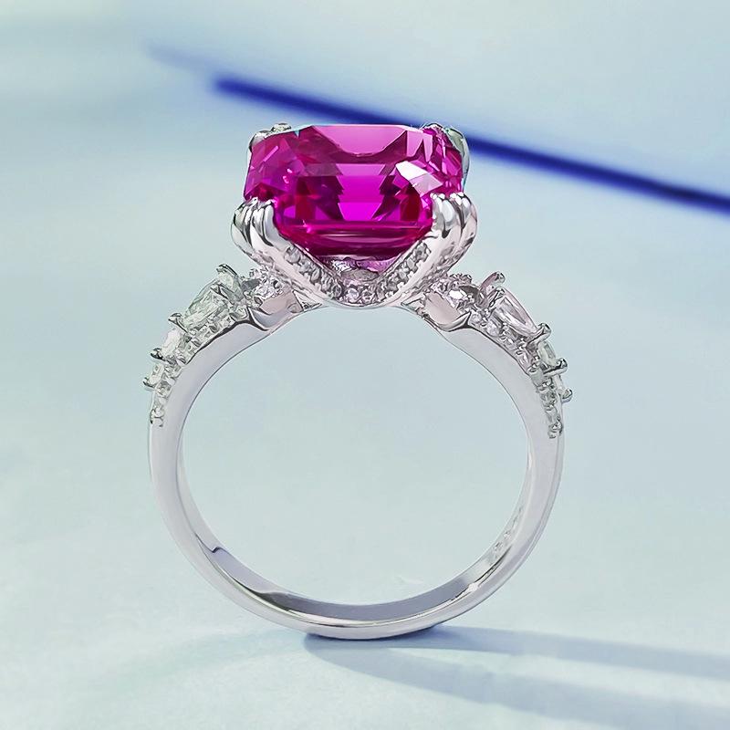 Lulu Tong 925 Silver Ring with High-Carbon Diamond & 11x11 Ruby - Luxe Euro-American Style
