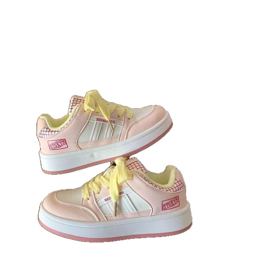 Thick baseplate shoes women's sports spring new heightening niche design bread shoes student breathable casual white shoes