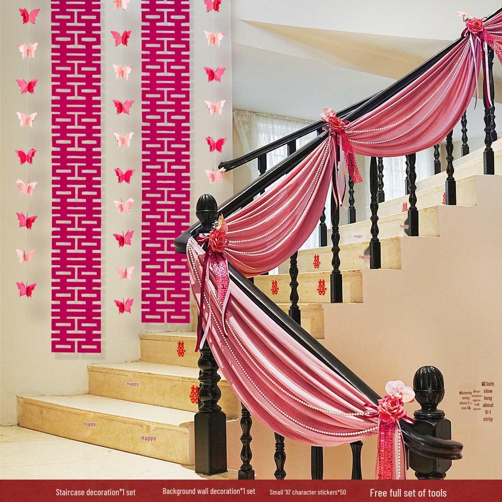 Double Happiness Wedding Stair Decor: Groom & Bride Side Pendant