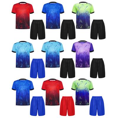 Boys Football Costume Geometric Print Round Neck Short Sleeve Tshirt Shorts Sports Set