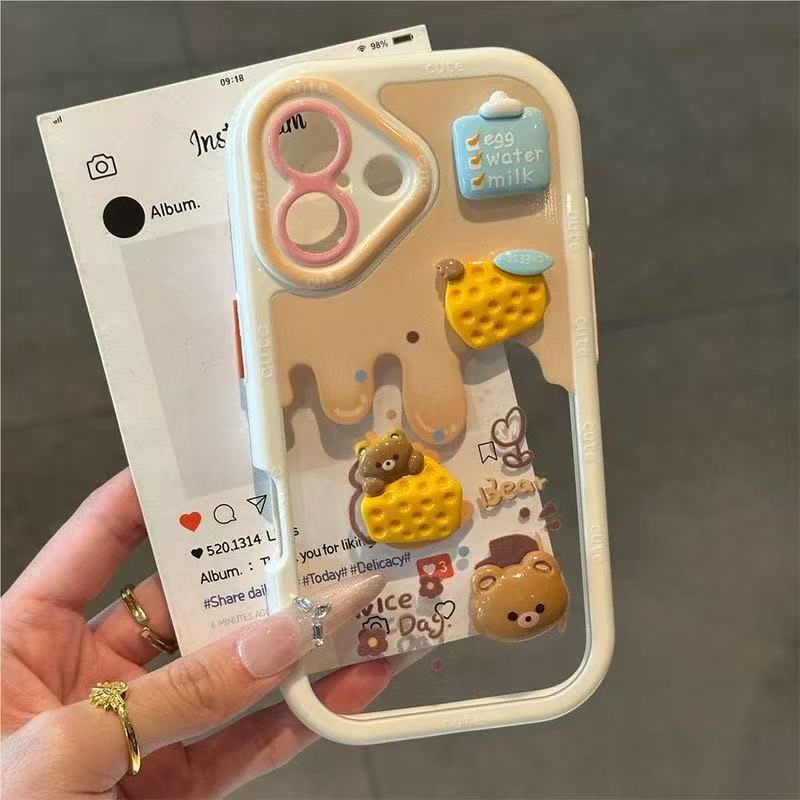 Three-dimensional cheese bear color Apple 15 mobile phone case iPhone16promax13/14 Huawei MATE40P