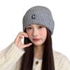 Letter Embroidered Knitted Hat for Women in Autumn and Winter Large Head Circumference Woolen Hat Thickened Warm Ear Protection Pullover Cold Hat