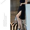 2026 French Chic Little Black Dress: Square Neck Mid-Length with Slit