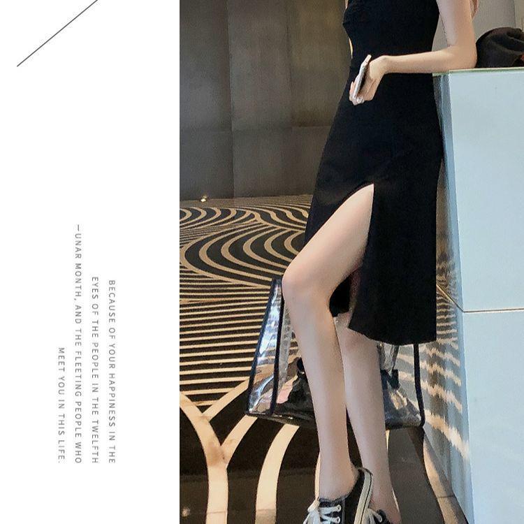 2026 French Chic Little Black Dress: Square Neck Mid-Length with Slit