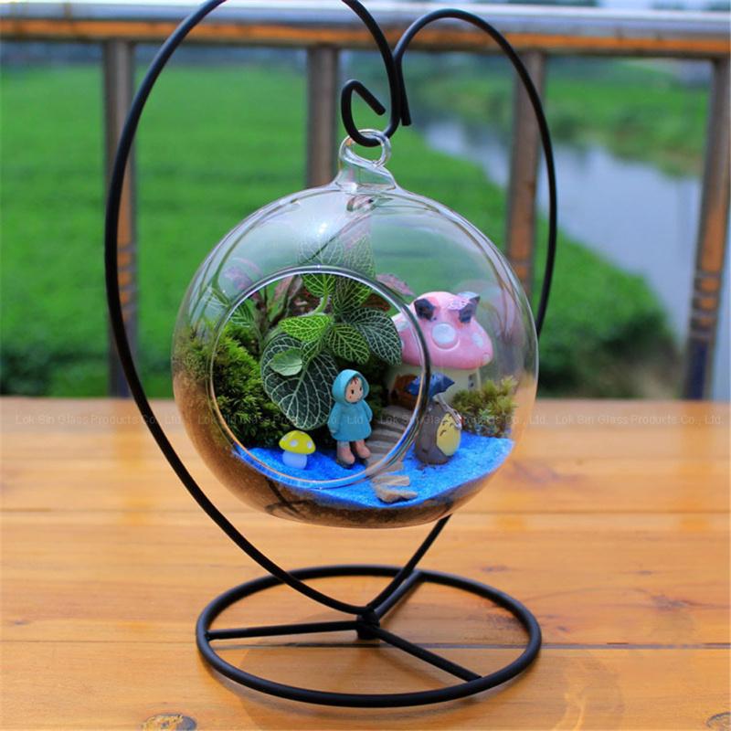 Hanging Ecological Bottle With Iron Holder Glass Vase Creative Micro Landscape Diy Gifts Home Decor