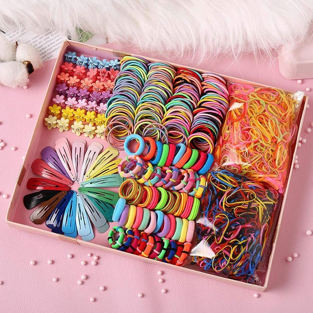 

780pcs Soft Hair Rope Candy Color Ponytail Braid Rubber Band Gifts Hairpin Hair Clip Suit Girls