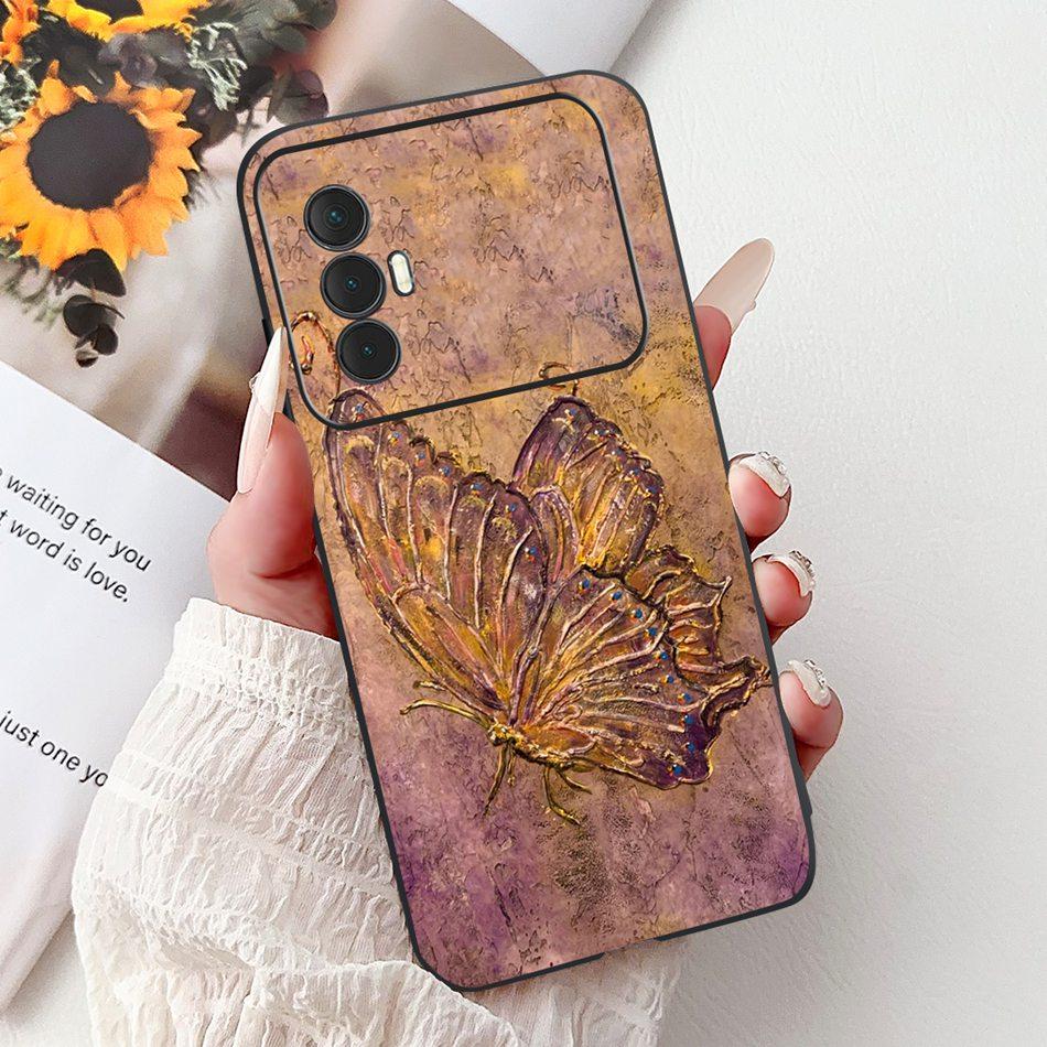 For Tecno Spark 8 Pro 8T 8P Elegant Floral Cat Phone Case For Tecno Spark8 8T 8P 8Pro Black Silicone Soft TPU Cases Bumpers