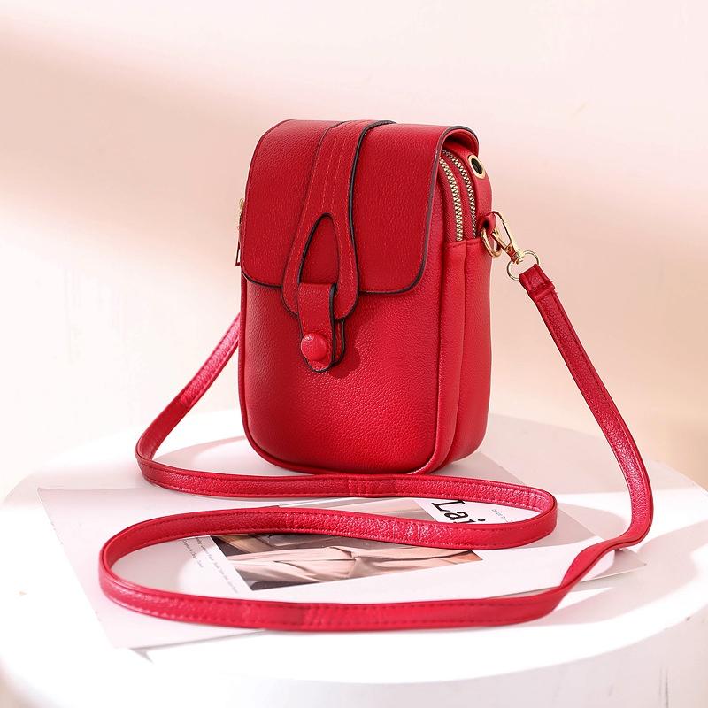 IELGY women's lychee pattern red messenger mobile phone bag