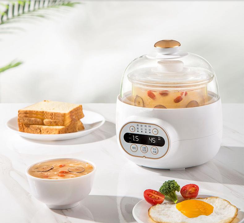 220V 1L Automatický elektrický hrnec na dušení Skleněný Pomalý hrnec na dětskou výživu Pro domácnost Multifunkční hrnec Hrnec na vaření jídla Bílá/Zelená barva