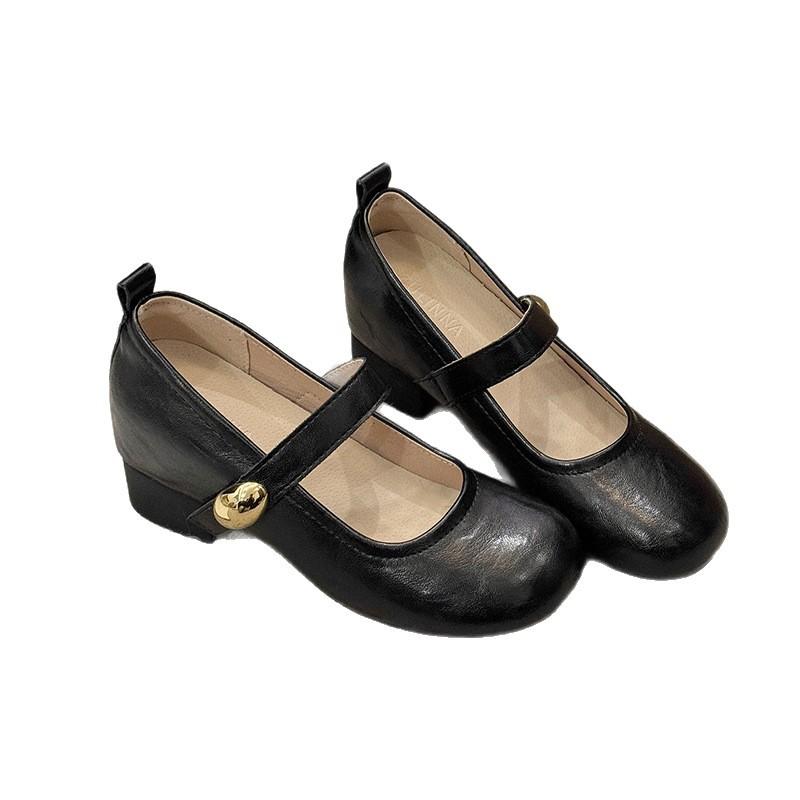 French inner height increase thick heel shallow mouth single shoes women's 2025 new summer and autumn Mary Jane small leather shoes ballet evenin
