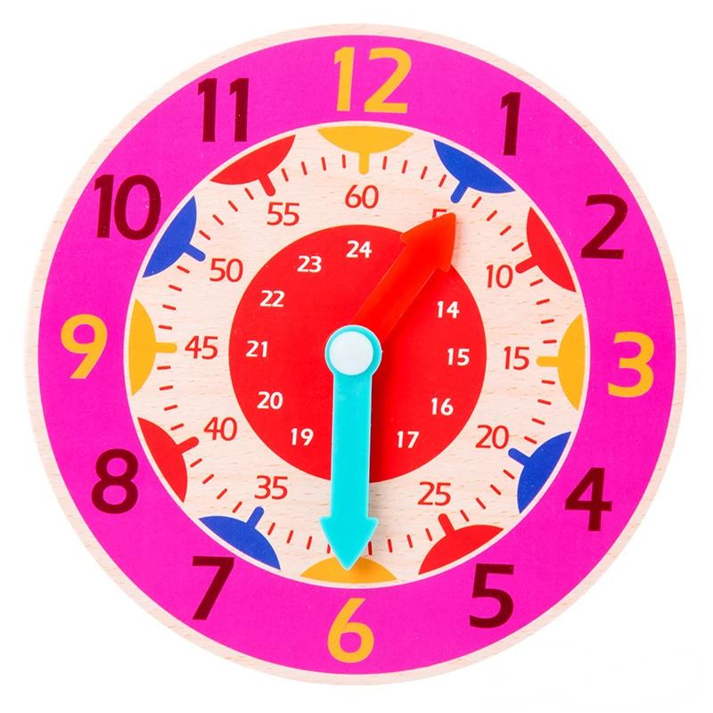 Kids Montessori Wooden Clock Toys Time Learning Teaching Aids Educational Toys For Children Primary School Clever Board Toy