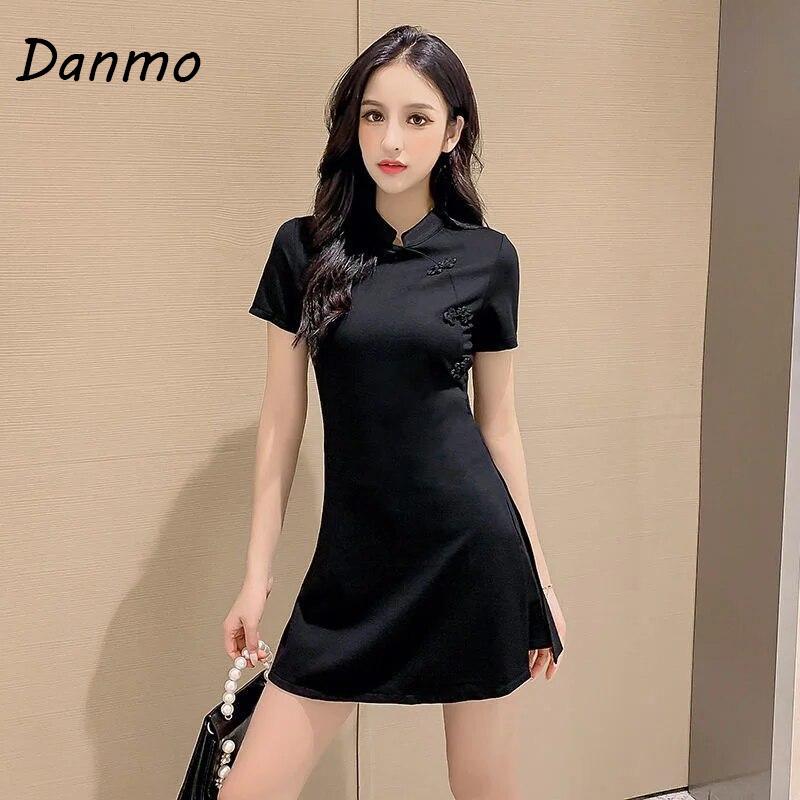 

Женский модный костюм Danmo, летние рубашки с закрытой талией, укороченные топы и шорты Chi-pao, комплект из 2 предметов, одежда больших размеров для женщин больших размеров