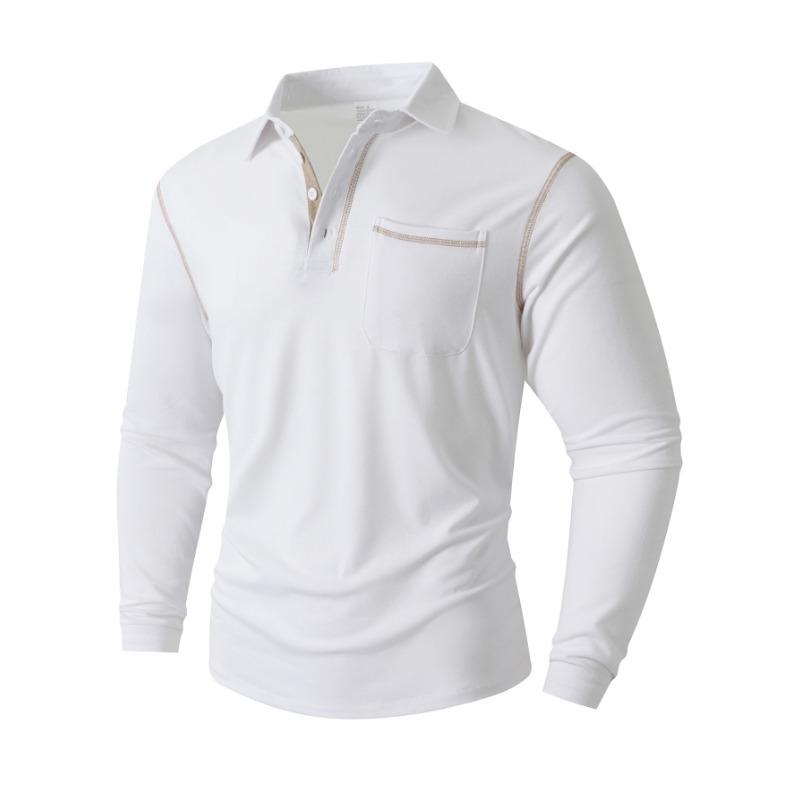 Men S Long Sleeve Turn Down Collar Polo Shirt Contrast Color T Shirt S