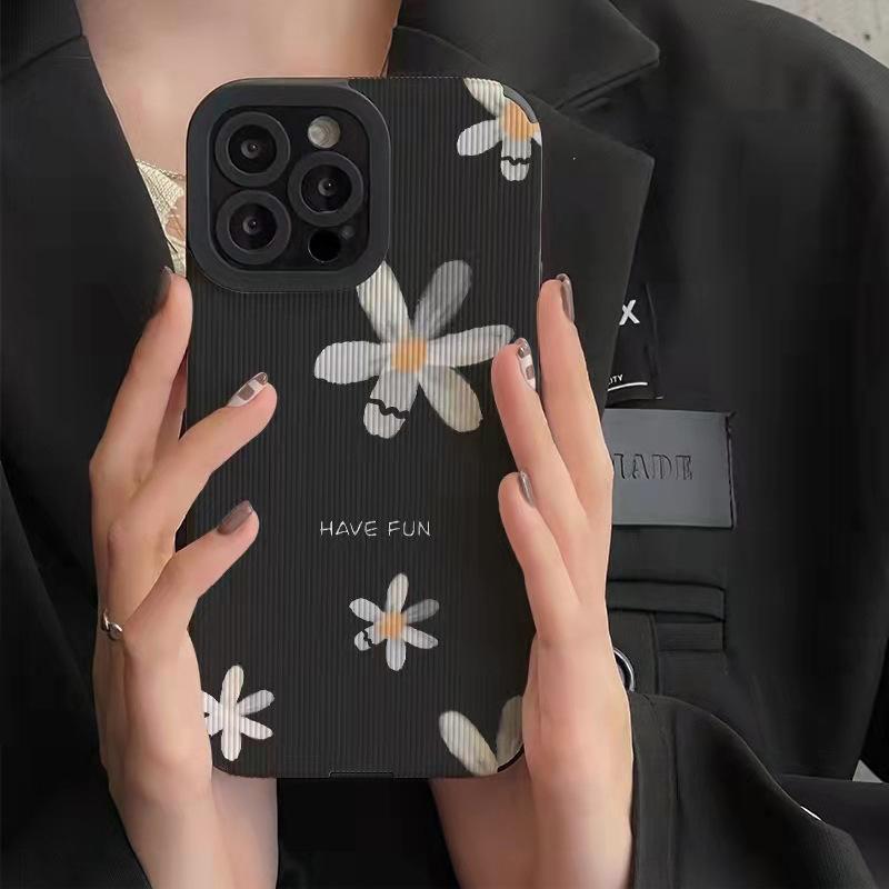 Coque de téléphone mignonne à gribouillis de fleurs en silicone pour iPhone 11 12 13 14 15 Pro Max Mini SE 8 7 Plus X XR XSMAX Housse en cuir antichoc