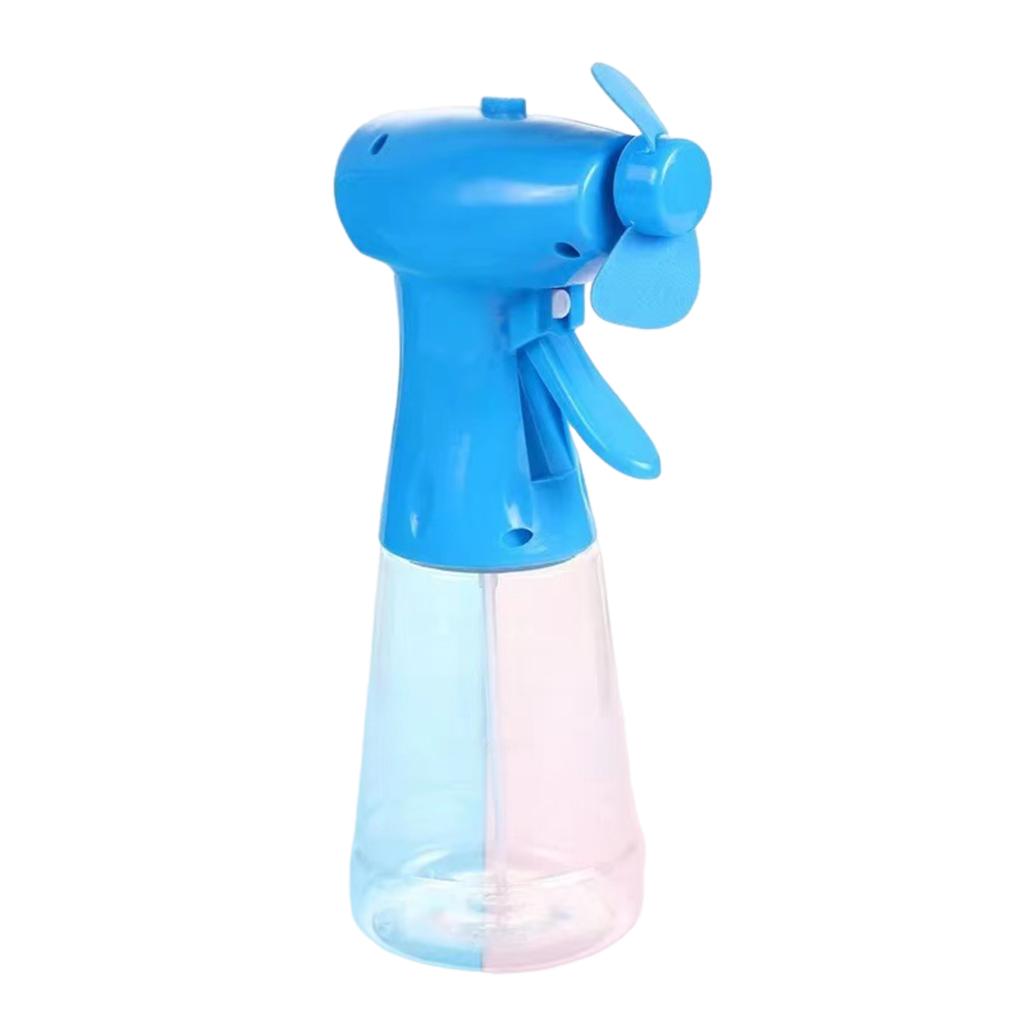 Summer relief color bottle water spray fan outdoor portable hand-cranked mini battery small fan handheld spray fan blue