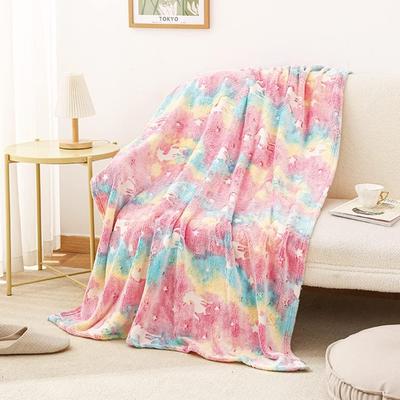 Rainbow Tie Dye Unicorn Star Print Flannel Blanket Colorful Pastel Soft Warm Throw Blanket for Sofa Bedroom Kids Girls Home Decor Gift