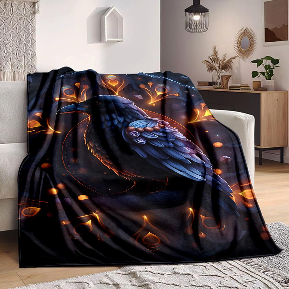 1Pc Mystical Raven Artwork Flannel Blanket, Soft And Comfortable, Casual Warm, Camping Travel, Christmas, Halloween Xmas Gift. G126